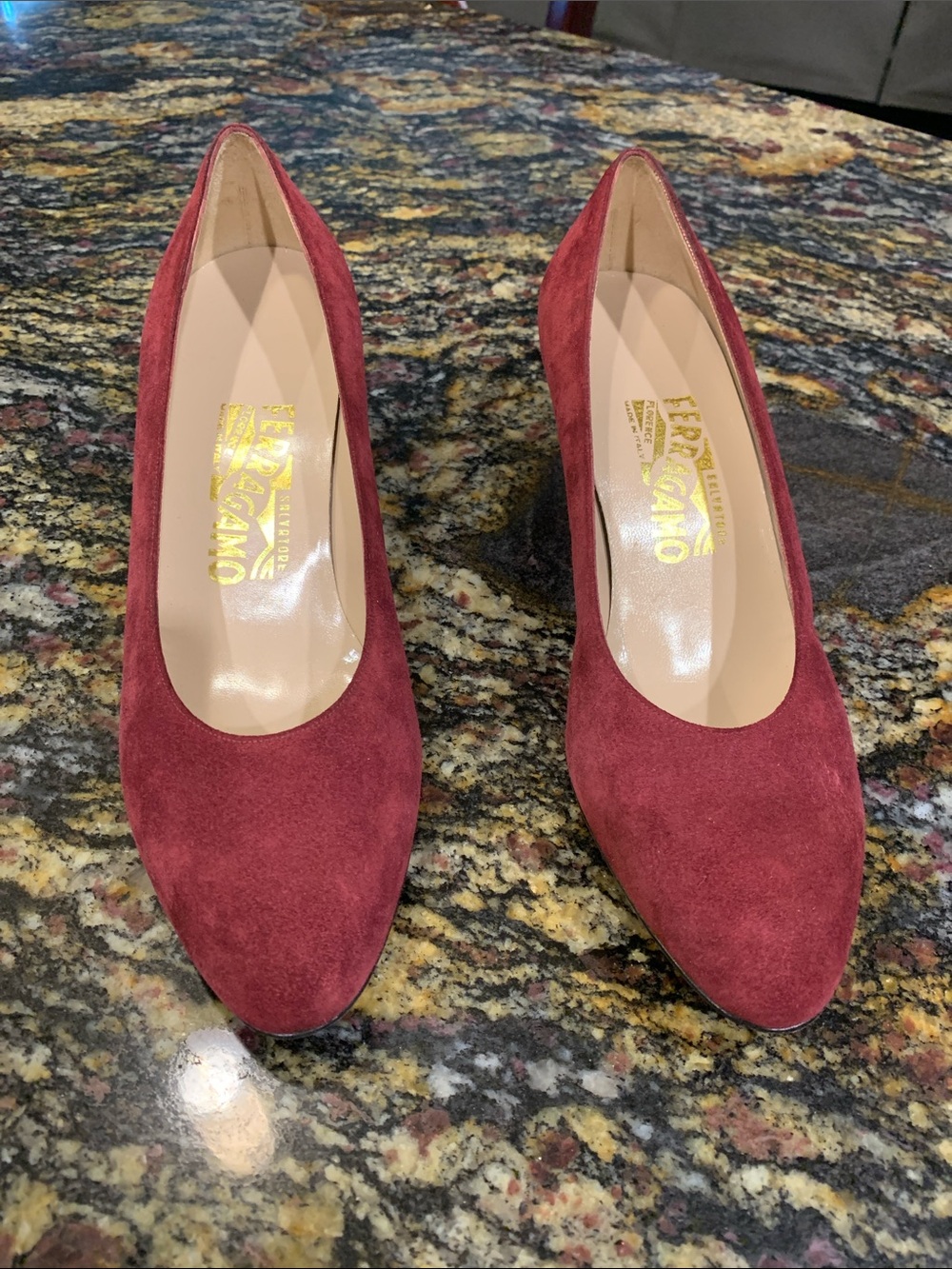 Salvatore Ferragamo Burgundy/Wine Suede Mid Heel Pumps NWOT